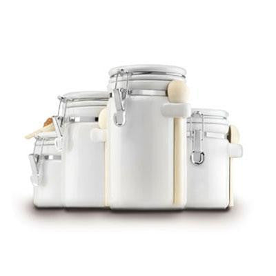 4pc White Ceramic Canister Set