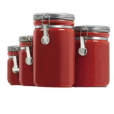 4pc Red Ceramic Canister Set