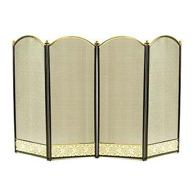 4 Pnl Fireplace Screen Blk Brass