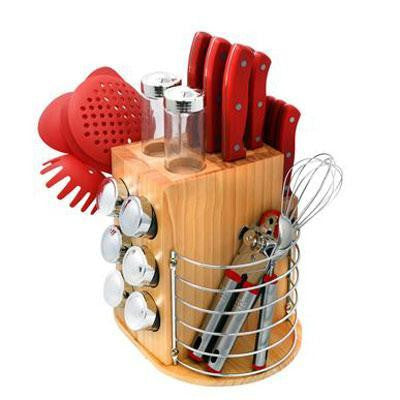 Pl 31pc Carousel Knife Set Red